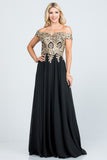 Plus Size Off The Shoulder Chiffon Embellished Gown- 8 Colors