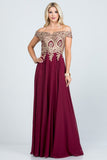 Plus Size Off The Shoulder Chiffon Embellished Gown- 8 Colors