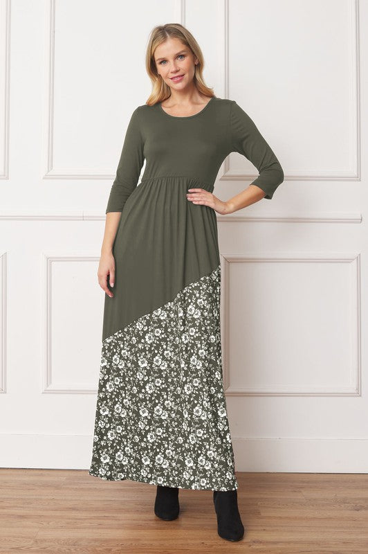 Asymmetrical Leopard Accent Maxi Dress (4 Colors)