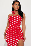Hearts Slit Maxi Dress With Choker