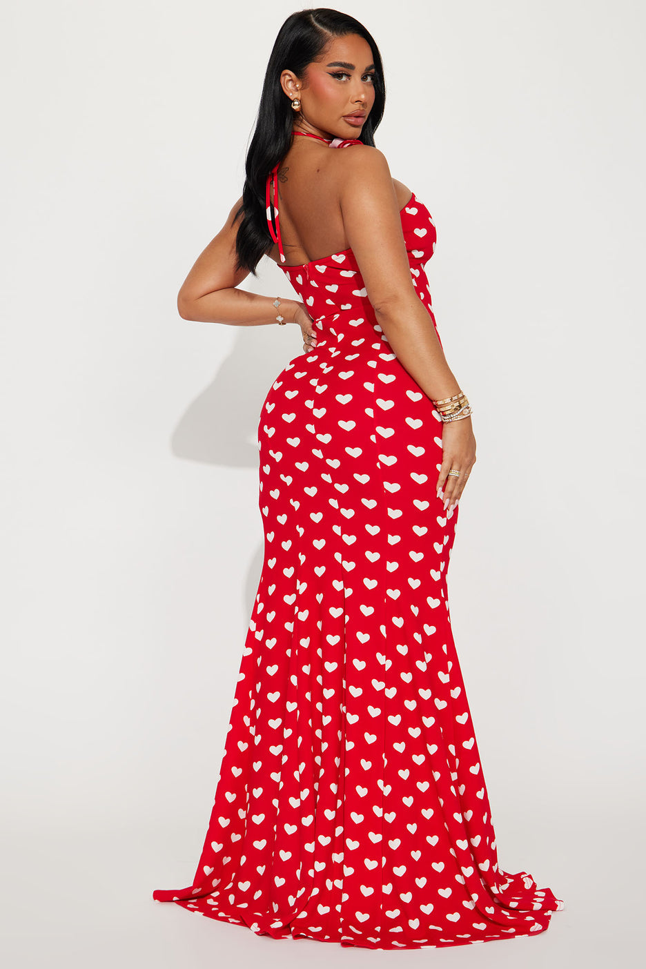 Hearts Slit Maxi Dress With Choker