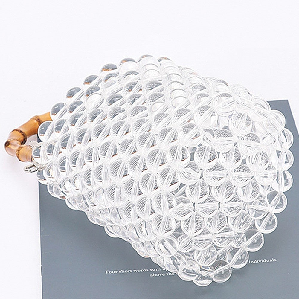 Bamboo Handle Pearl Bag- Clear