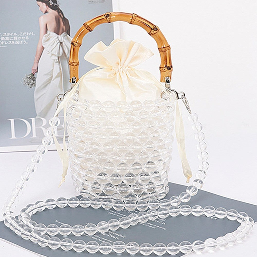 Bamboo Handle Pearl Bag- Clear