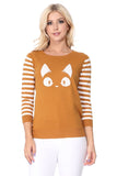 Kitty Cat Jacquard Casual Crewneck Pullover Sweater Top-4 Colors
