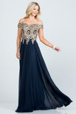 Plus Size Off The Shoulder Chiffon Embellished Gown- 8 Colors