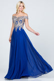 Plus Size Off The Shoulder Chiffon Embellished Gown- 8 Colors