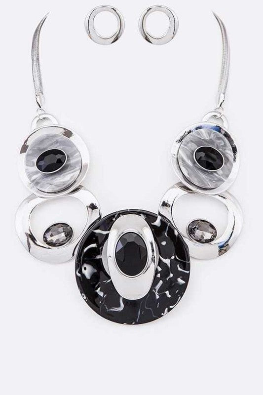 Crystal Hoops Statement Necklace Set- 8 Colors