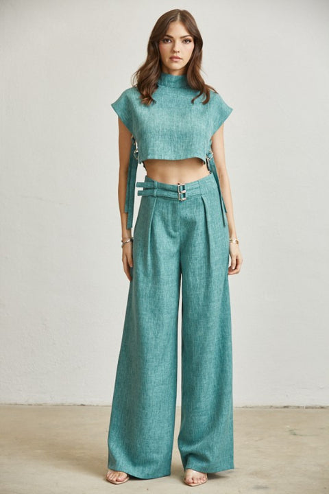 All that Linen Pants Set- Turquoise
