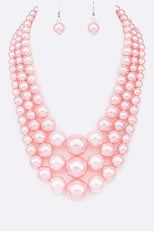 Mix Pearl Layer Statement Necklace Set-12 Colors