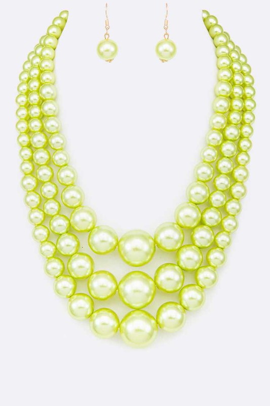 Mix Pearl Layer Statement Necklace Set-12 Colors
