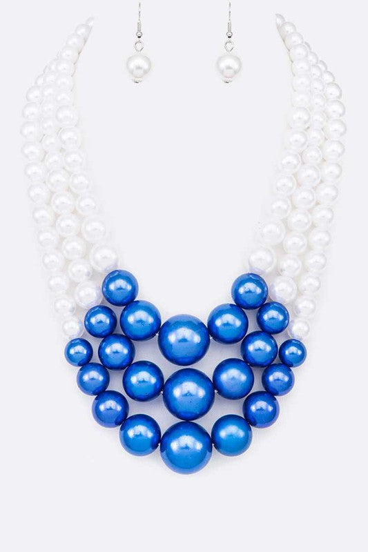 Mix Pearl Layer Statement Necklace Set-12 Colors