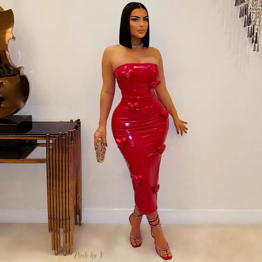 3D Heart Sexy Midi Dress