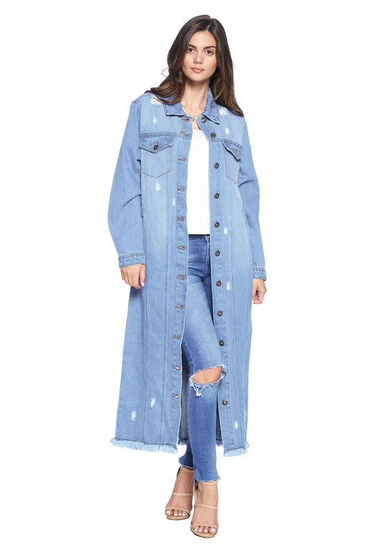 DENIM LONG JACKETS DISTRESSED WASHED- 4 Shades