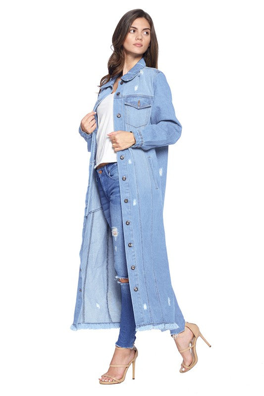 DENIM LONG JACKETS DISTRESSED WASHED- 4 Shades