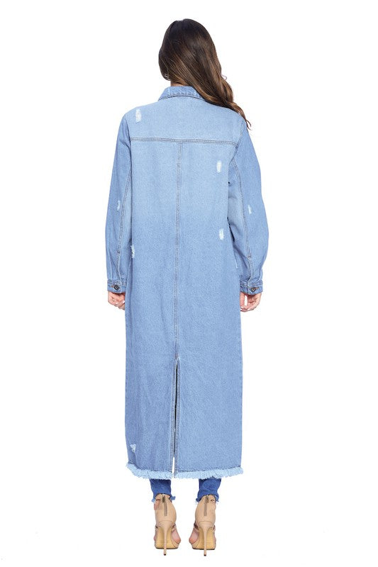 DENIM LONG JACKETS DISTRESSED WASHED- 4 Shades