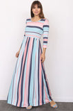Plus Size Quarter Sleeve Stripe Maxi Dress-2 Colors