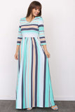 Plus Size Quarter Sleeve Stripe Maxi Dress-2 Colors