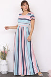 Plus Size Short Sleeve Stripe Maxi Dress-2 colors