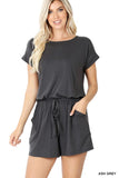 BRUSHED DRAWSTRING ROMPER WITH POCKETS