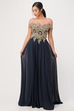 Plus Size Off The Shoulder Chiffon Embellished Gown- 8 Colors