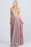 Plus Size Off The Shoulder Chiffon Embellished Gown- 8 Colors