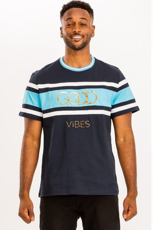 Men's "Good Vibes" 3D Design Print Gold Foil- 5 Colors