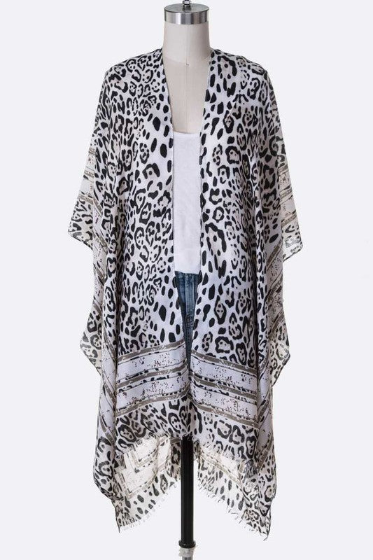 Cheetah Printed Raw Edge Kimono