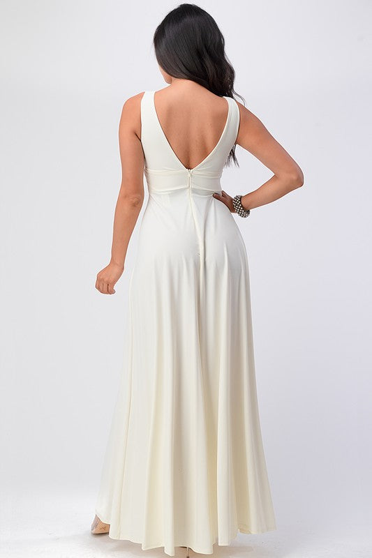 Dull Tricot Deep V-Neck A-line Dress- 8 Colors