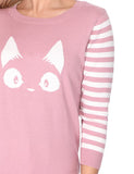 Kitty Cat Jacquard Casual Crewneck Pullover Sweater Top-4 Colors