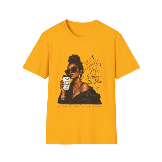 Inspirational Graphic Tee — “A Better Me” Coffee Girl T-Shirt
