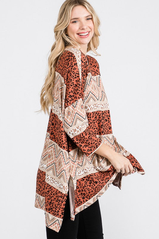 TRIBAL PRINT OVERSIZE TOP- 2 COLORS