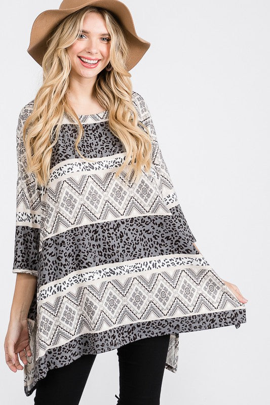 TRIBAL PRINT OVERSIZE TOP- 2 COLORS