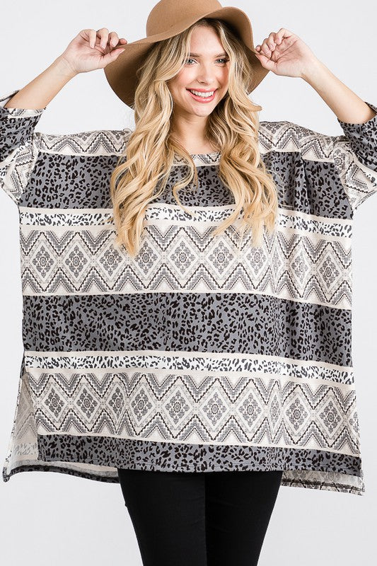 TRIBAL PRINT OVERSIZE TOP- 2 COLORS