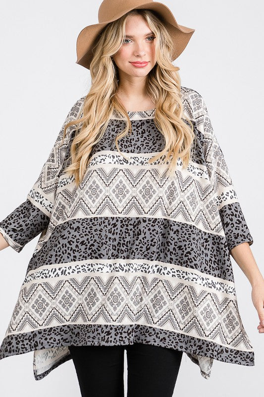 TRIBAL PRINT OVERSIZE TOP- 2 COLORS