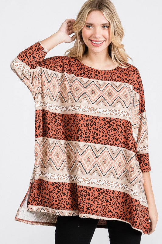TRIBAL PRINT OVERSIZE TOP- 2 COLORS