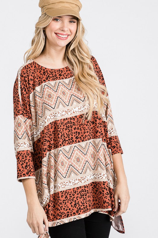 TRIBAL PRINT OVERSIZE TOP- 2 COLORS