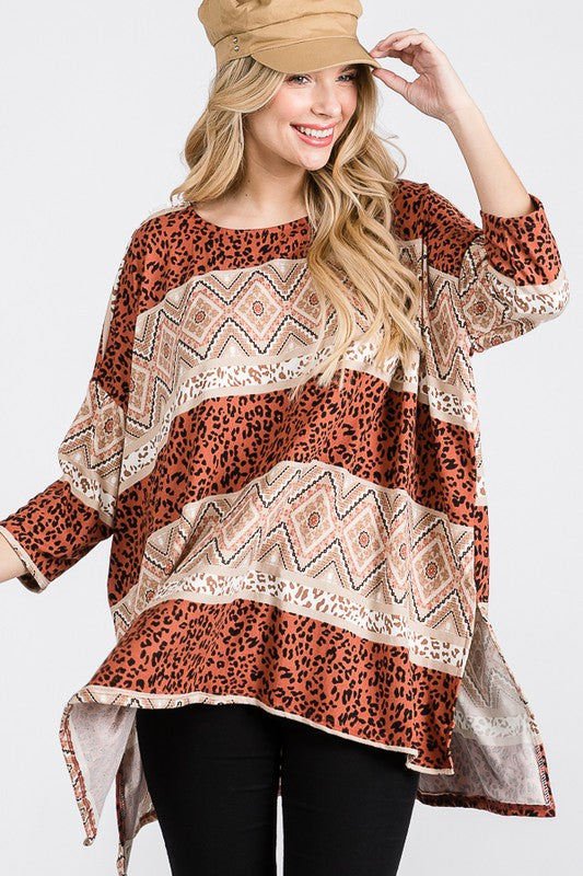 TRIBAL PRINT OVERSIZE TOP- 2 COLORS