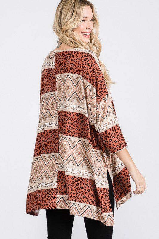 TRIBAL PRINT OVERSIZE TOP- 2 COLORS