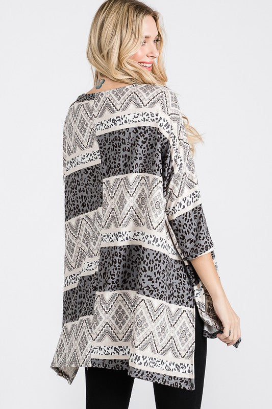 TRIBAL PRINT OVERSIZE TOP- 2 COLORS