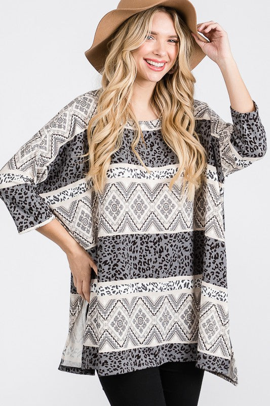 TRIBAL PRINT OVERSIZE TOP- 2 COLORS
