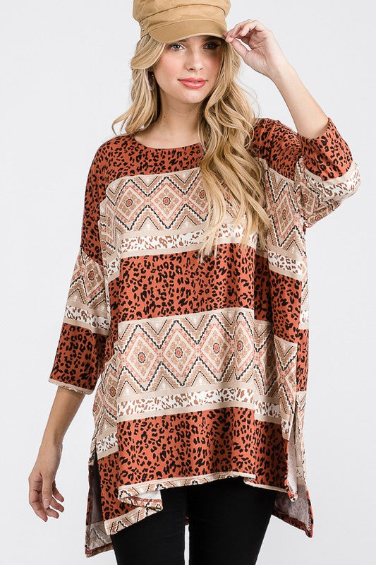 TRIBAL PRINT OVERSIZE TOP- 2 COLORS