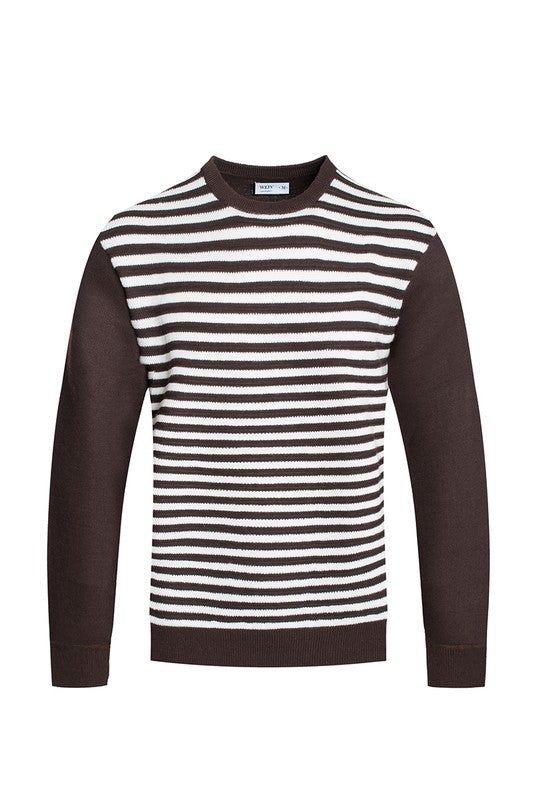 MEN'S KNITTED ROUND NECK STRIPED SWEATER-4 COLORS