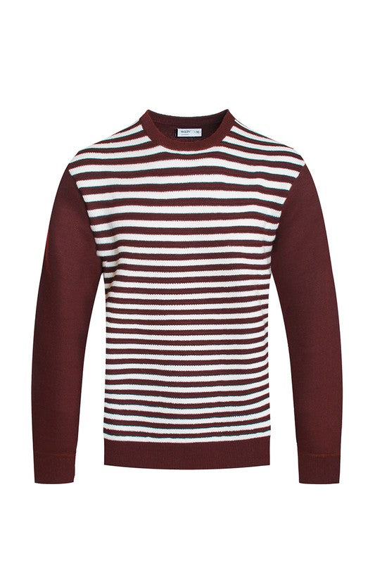 MEN'S KNITTED ROUND NECK STRIPED SWEATER-4 COLORS