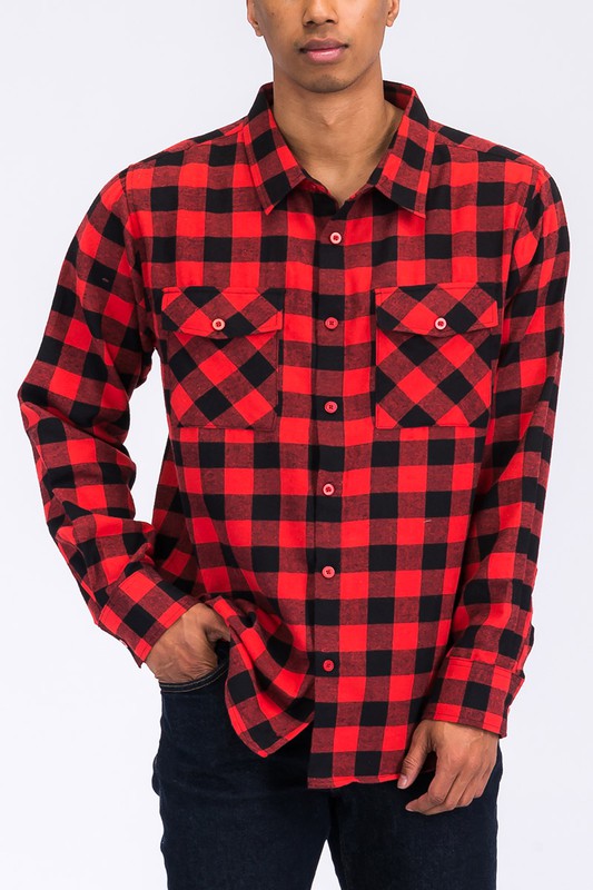 Men's Regular Fit Checker Plaid Flannel Long Sleeve-3 Colors