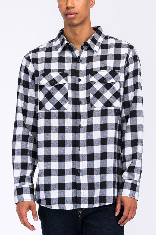 Men's Regular Fit Checker Plaid Flannel Long Sleeve-3 Colors