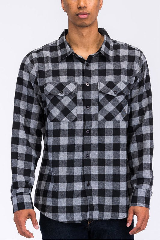 Men's Regular Fit Checker Plaid Flannel Long Sleeve-3 Colors