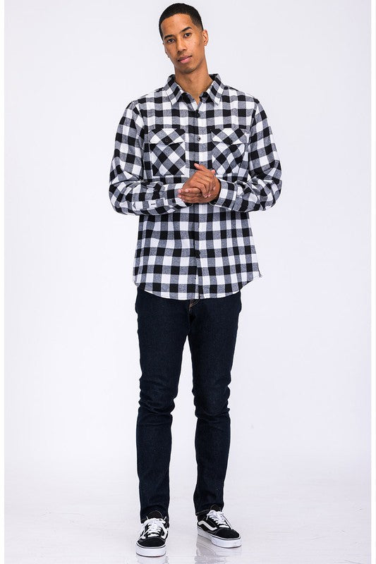 Men's Regular Fit Checker Plaid Flannel Long Sleeve-3 Colors