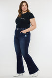 Kan Can USA Plus Size High Rise Double WB Fray Hem Flare Jeans