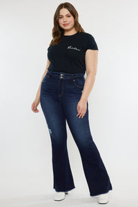 Kan Can USA Plus Size High Rise Double WB Fray Hem Flare Jeans