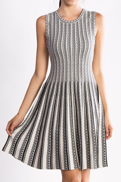 Flare Sleeveless Jacquard Sweater Knitted Dress-2 Colors